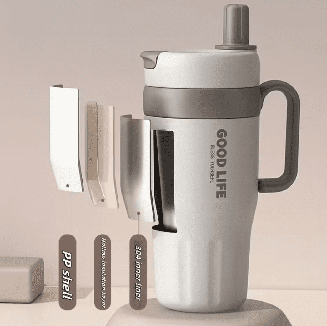 Roostevabast terasest termostass sangaga, topeltseinaga ja kõrrega 720ml beež ja pruun — Accessory view 4