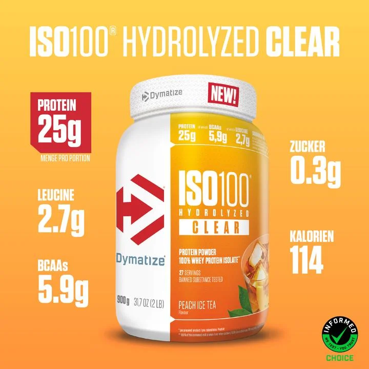 Dymatize ISO 100 Hydrolyzed Clear Whey protein 900g Virsik — Peach — Powder view 2