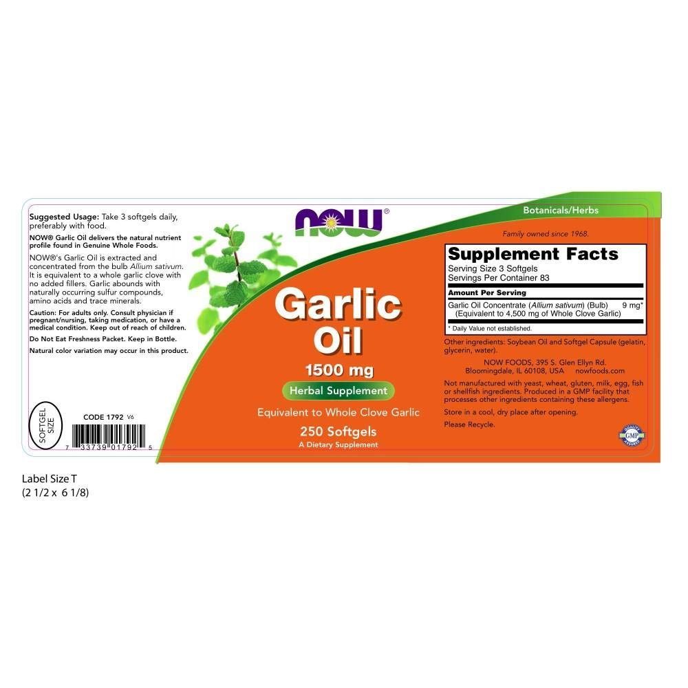 NOW Garlic Oil 1500mg 250 softgels — Capsules view 2