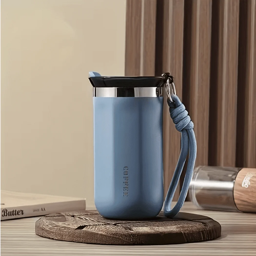 Roostevabast terasest termostass kohvi jaoks rihmaga 350ml sinine
