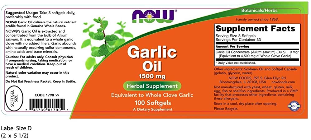 NOW Garlic Oil 1500mg 100 softgels — Softgels view 2