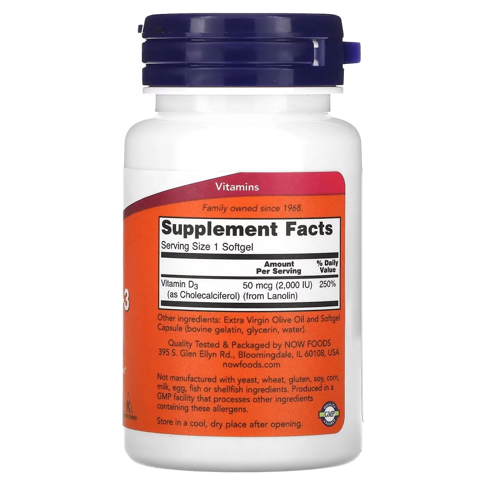 NOW Vitamin D3 2000IU High Potency 120 softgels — Capsules view 2