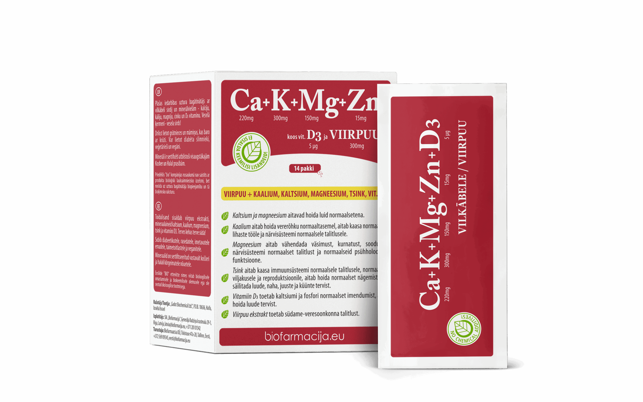 Ca+K+Mg+Zn+D3+viirpuu mineraalainete segu südamele, 14 pakki