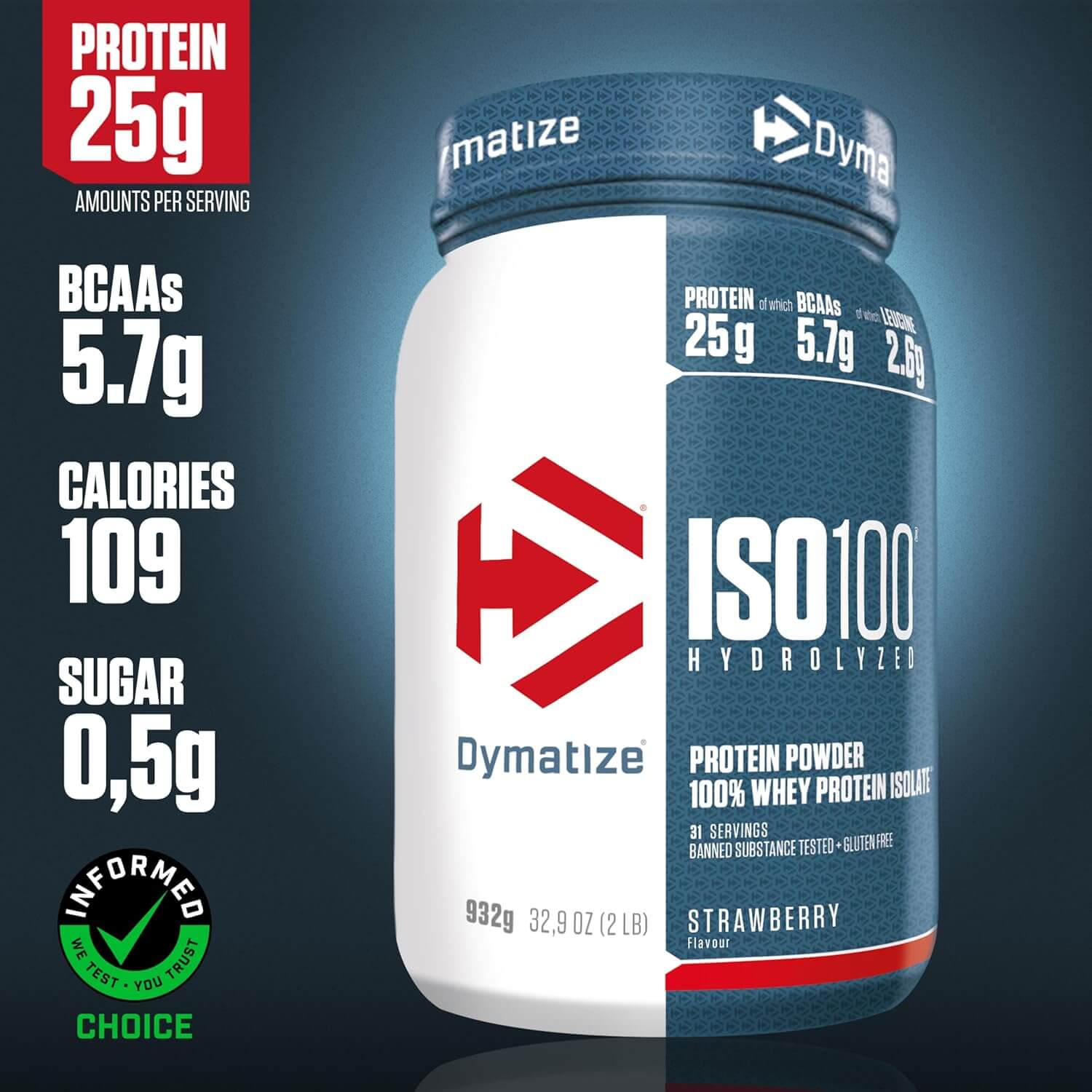 Dymatize ISO 100 932g Maasikas — Strawberry — Powder view 2