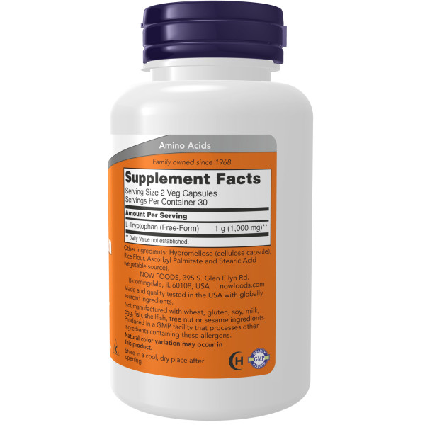 NOW L-Tryptophan 500mg 60 veg caps — Capsules view 2