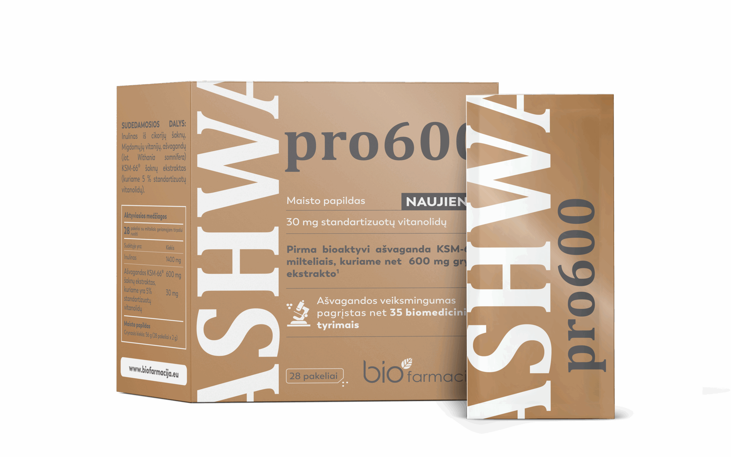 Ashwa pro600 puhas Ashwagandha KSM-66® ekstrakt, 28 pakki