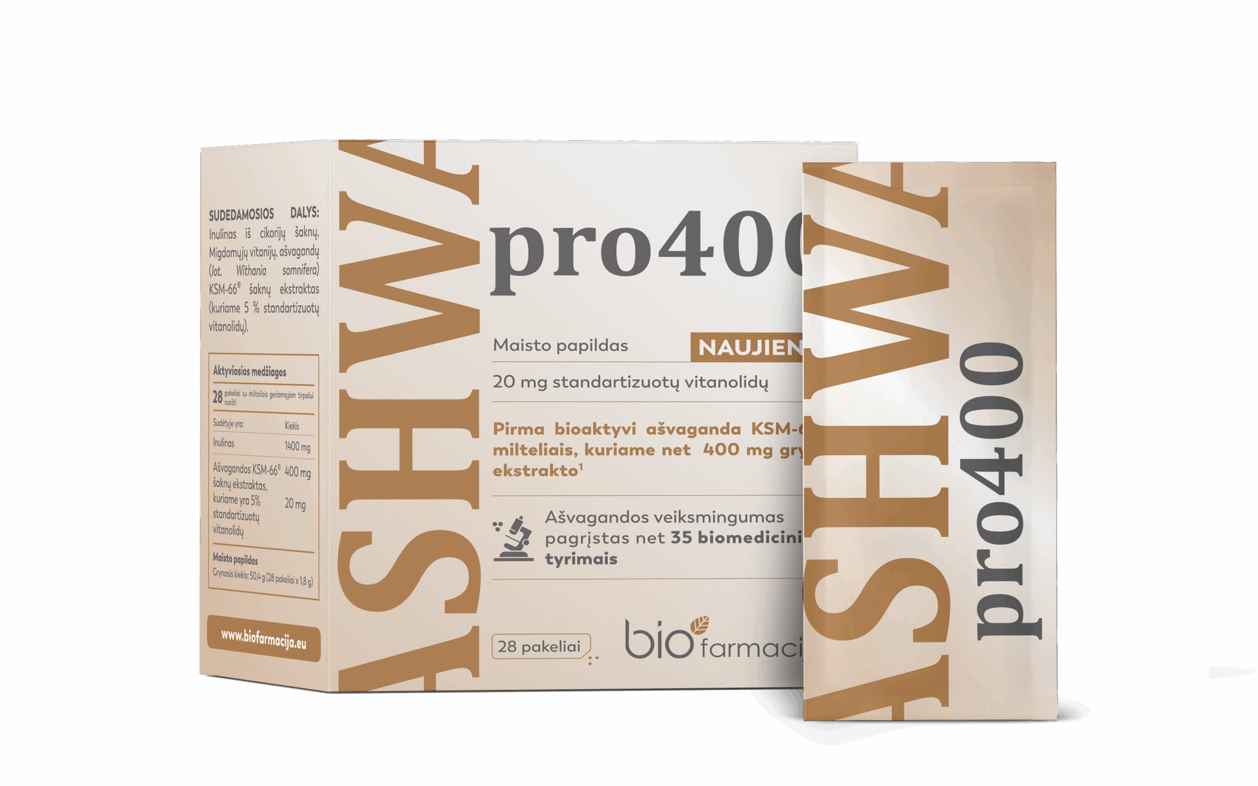 Ashwa pro400 puhas Ashwagandha KSM-66® ekstrakt, 28 pakki