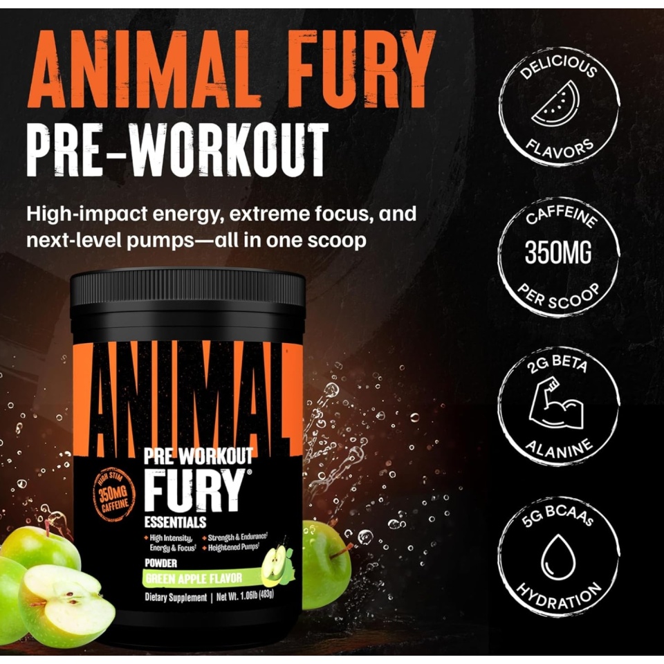 Universal Animal FURY 322g Roheline õun — Green Apple — Powder view 2