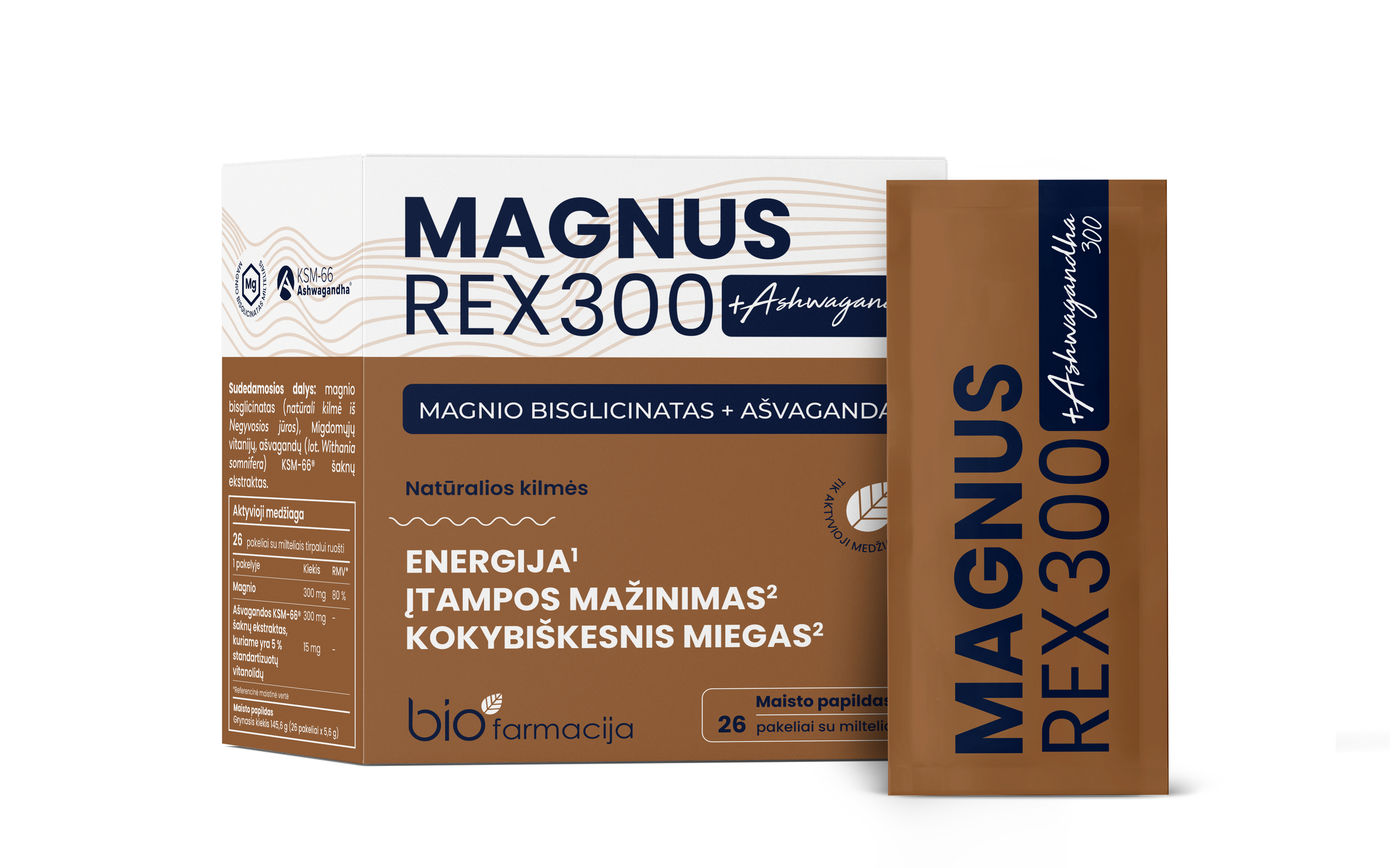 MagnusRex 300mg + Ashwagandha 300mg, 26 pakki