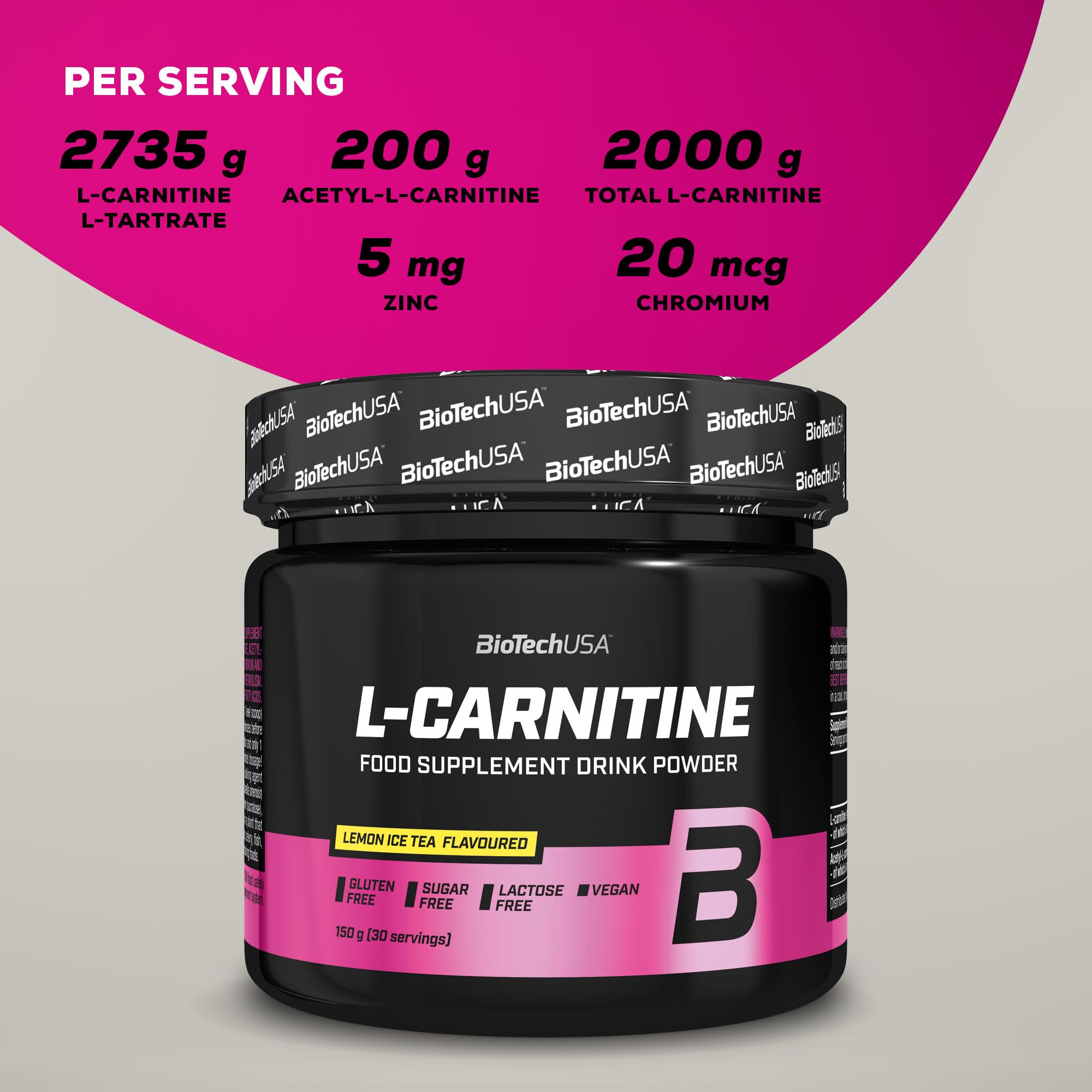 BIOTECHUSA L-Carnitine drink powder 150g Sidruni jäätee — Iced Tea — Powder view 2