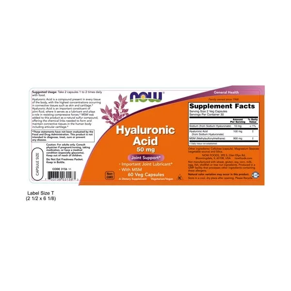NOW Hyaluronic Acid 50mg + MSM 60caps — Capsules view 2