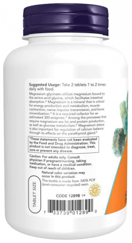 NOW Magnesium Glycinate 180tabs — Tabs view 3