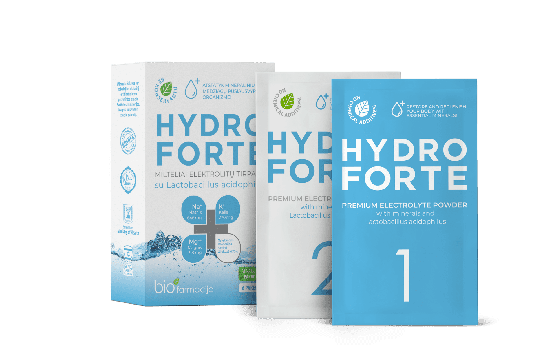 Hydro Forte elektrolüüdid, Lactobacillus ja veevaba glükoos, 3 pakki + 3 pakki