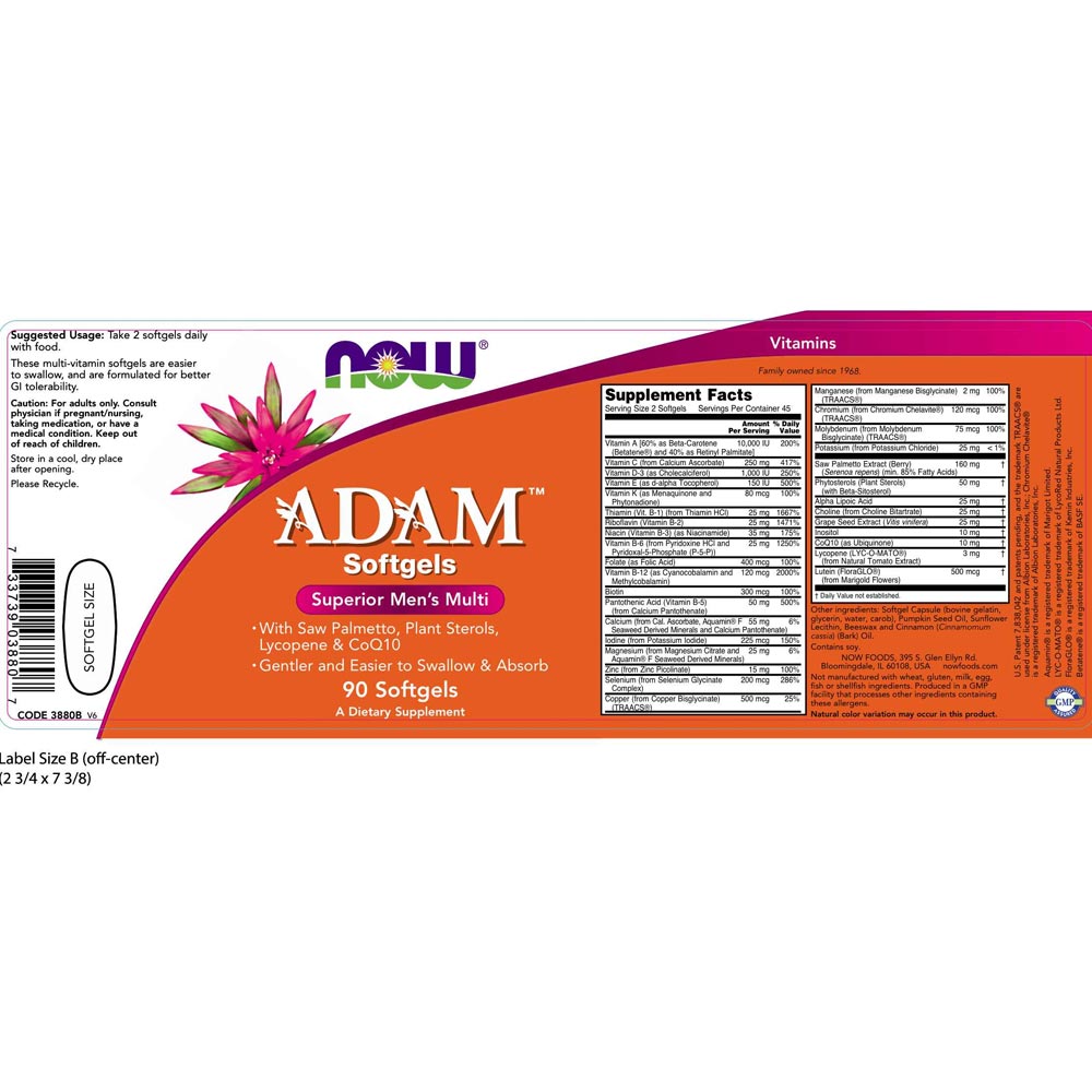 NOW Adam Male Multivitamin 90caps — Capsules view 2