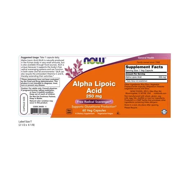 NOW Alpha Lipoic Acid 250mg 60 veg caps — Capsules view 2