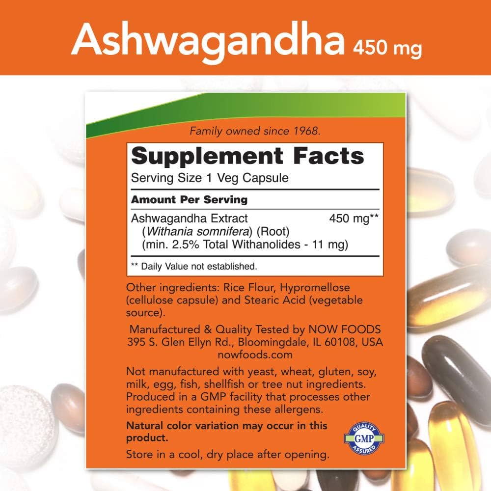 NOW Ashwagandha 450mg 90 veg caps — Capsules view 2